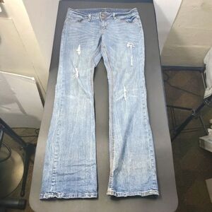 Royal Blue Jean Women 11x35 Tall Blue Denim Distressed Boot Cut Y2K